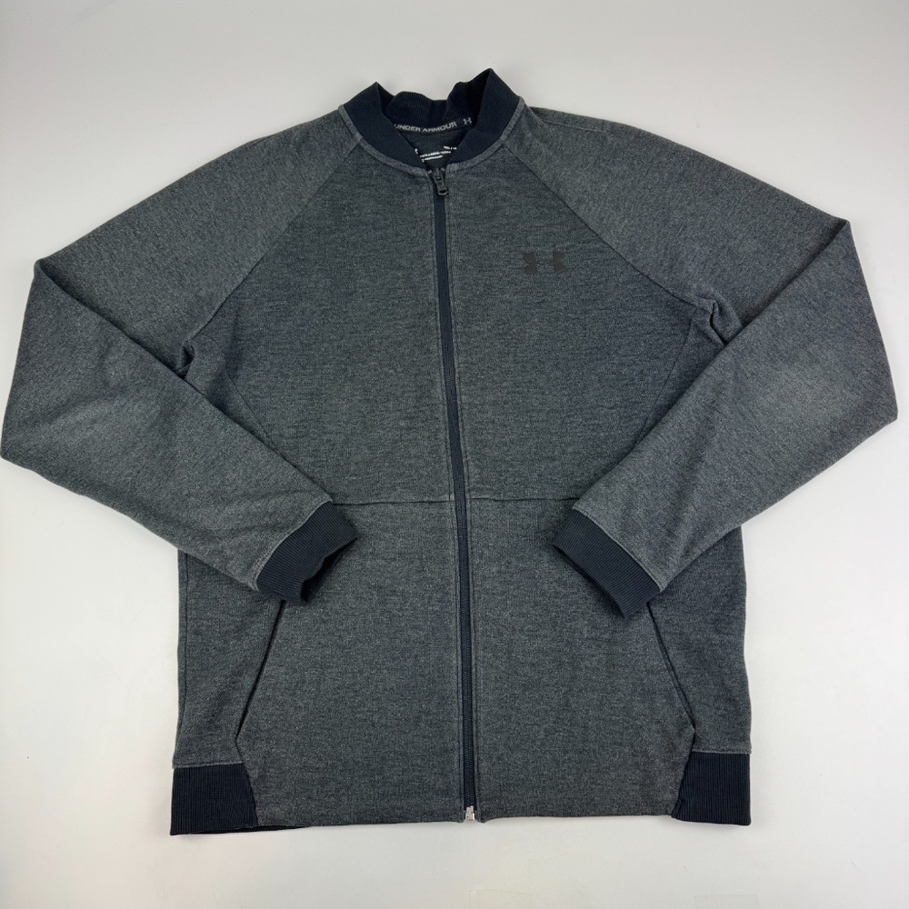 Under Armour Mens Size M Fitted Bomber Jacket Sweater Gray